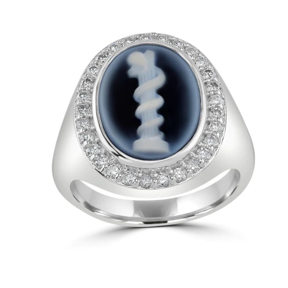 Service First Cameo Ring White Topaz Blue Sterling Silver Size 6